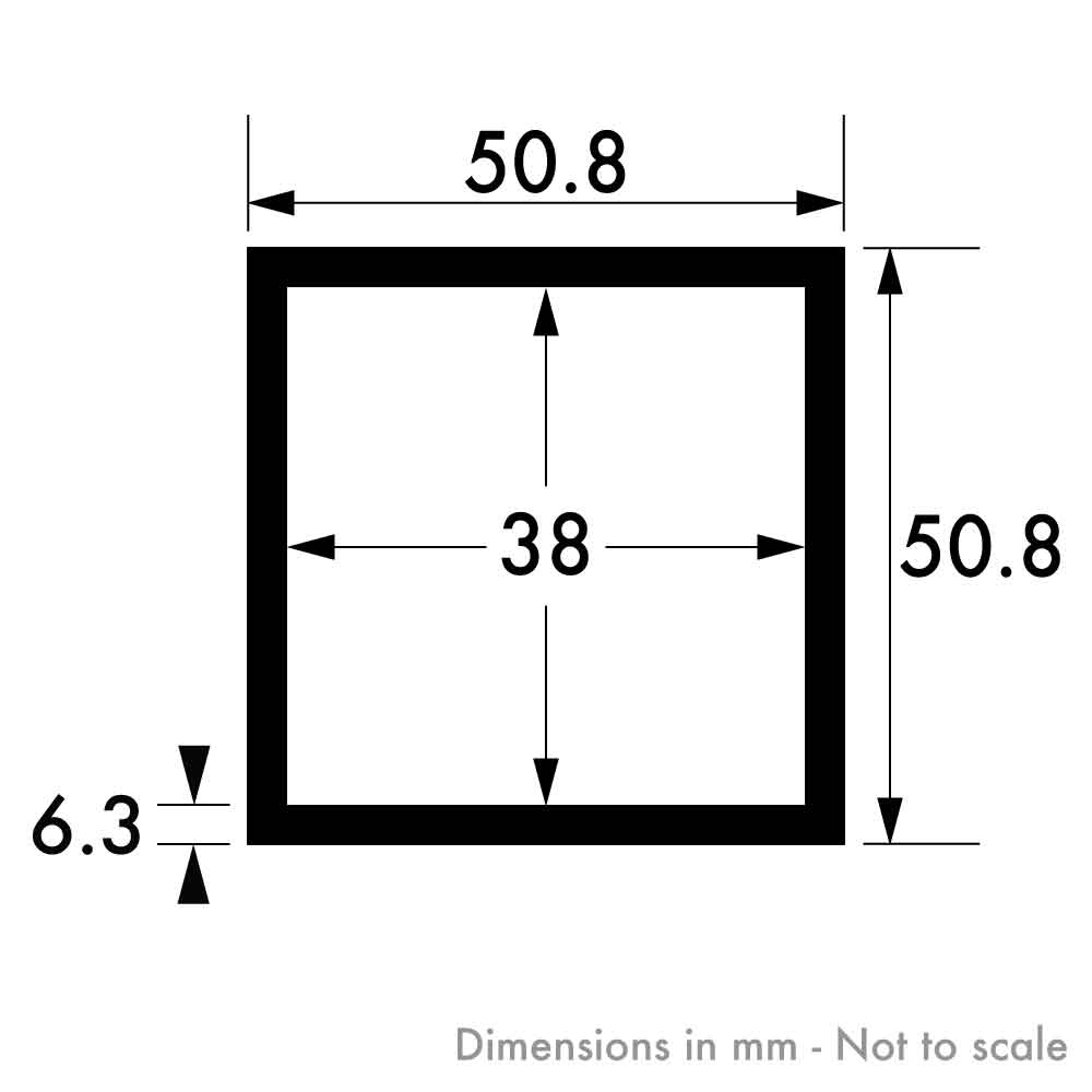 50.8mm x 50.8mm x 6.3mm (2" x 2" x 1/4") Aluminium Square Tube