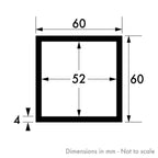 60mm x 60mm x 4mm Aluminium Square Tube