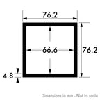 76.2mm x 76.2mm x 4.8mm (3" x 3" x 3/16") Aluminium Square Tube (Radius Corners)