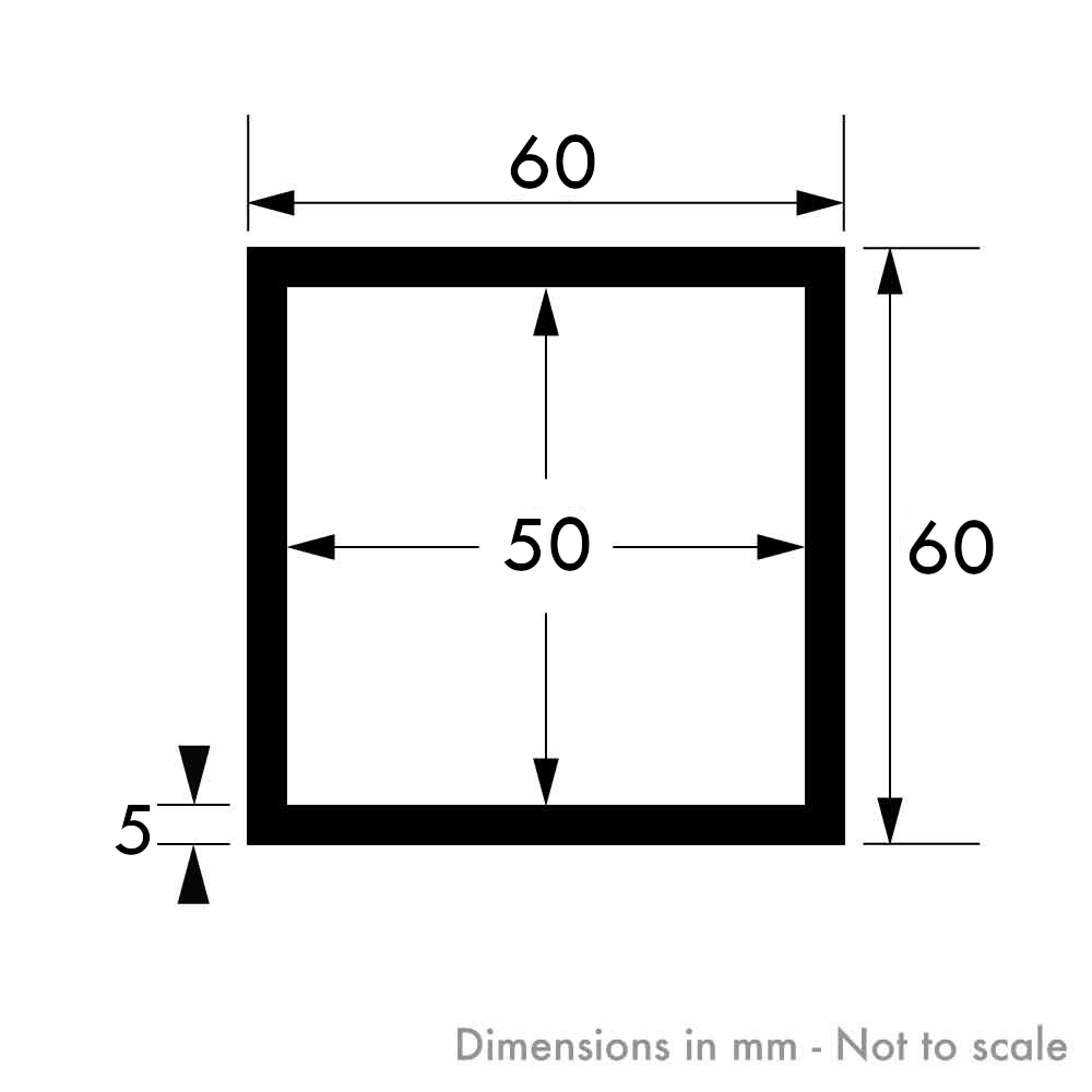 60mm x 60mm x 5mm Aluminium Square Tube