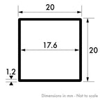 20mm x 20mm x 1.2mm Stainless Steel Square Tube 304 Brushed Polished Aluminium Warehouse