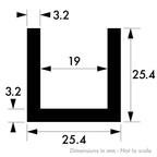 25.4mm x 25.4mm x 3.2mm (1" x 1" x 1/8") Mill Finish Aluminium Channel