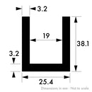 25.4mm x 38.1mm x 3.2mm (1" x 1 1/2" x 1/8") Aluminium Channel