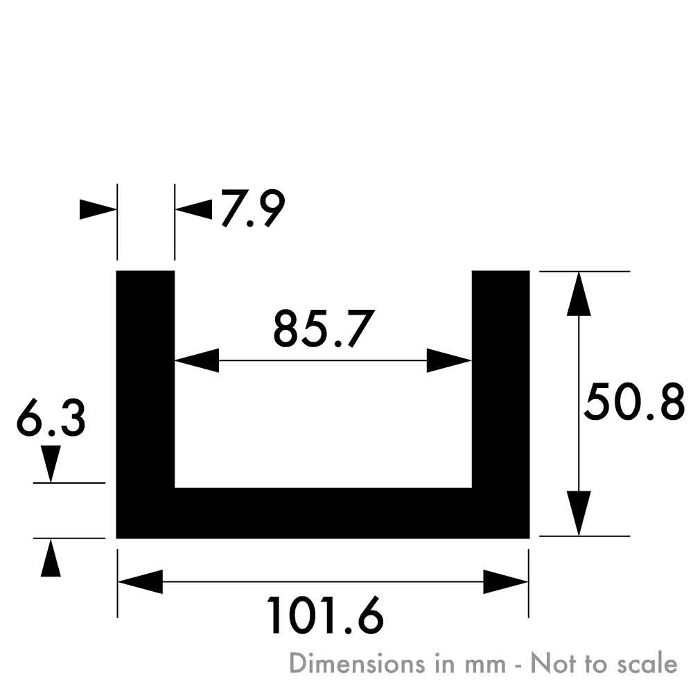 101.6mm x 50.8mm x 6.3mm x 7.9mm (4" x 2" x 1/4" x 5/16") Aluminium Channel