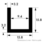 15.8mm x 15.8mm x 3.2mm (5/8" x 5/8" x 1/8") Aluminium Channel