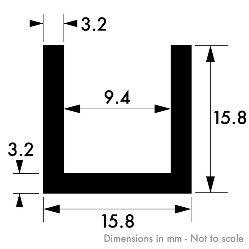 15.8mm x 15.8mm x 3.2mm (5/8" x 5/8" x 1/8") Aluminium Channel
