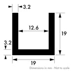 19mm x 19mm x 3.2mm (3/4" x 3/4" x 1/8") Aluminium Channel