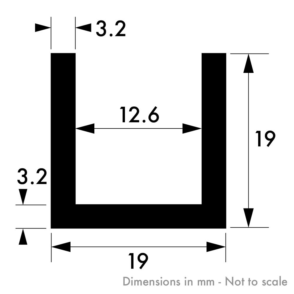 19mm x 19mm x 3.2mm (3/4" x 3/4" x 1/8") Aluminium Channel