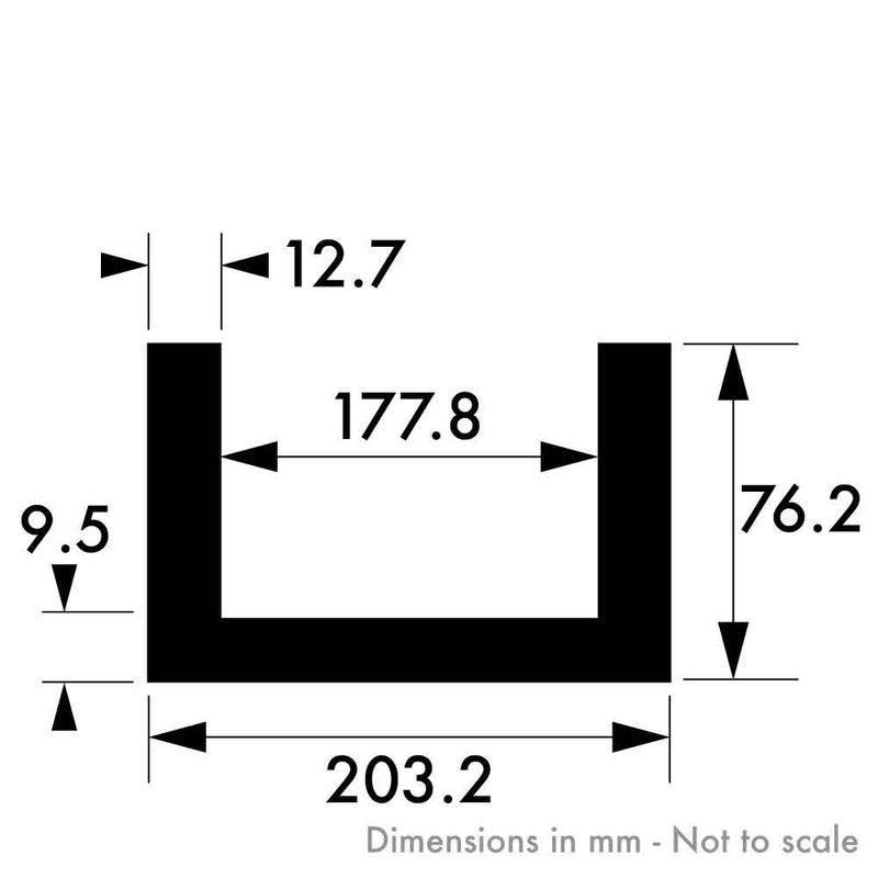 203.2mm x 76.2mm x 9.5mm x 12.7mm (8" x 3" x 3/8" x 1/2") Aluminium Channel