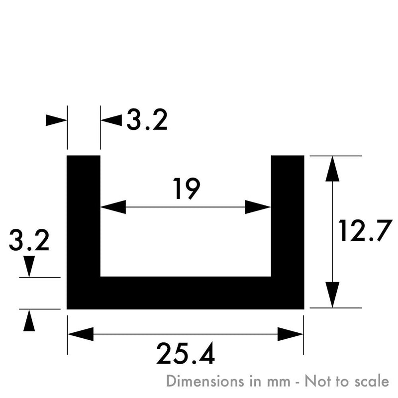 25.4mm x 12.7mm x 3.2mm (1" x 1/2" x 1/8") Aluminium Channel