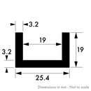 25.4mm x 19mm x 3.2mm (1" x 3/4" x 1/8") Aluminium Channel