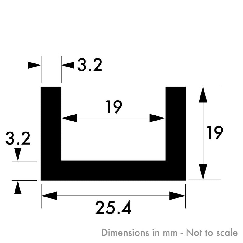 25.4mm x 19mm x 3.2mm (1" x 3/4" x 1/8") Aluminium Channel