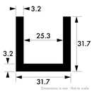 31.7mm x 31.7mm x 3.2mm (1 1/4" x 1 1/4" x 1/8") Plain Finish Aluminium Channel