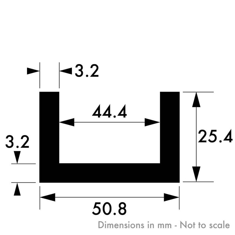 50.8mm x 25.4mm x 3.2mm (2" x 1" x 1/8") Aluminium Channel