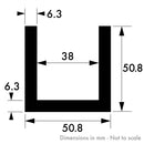 50.8mm x 50.8mm x 6.3mm (2" x 2" x 1/4") Brushed Polished Aluminium Channel