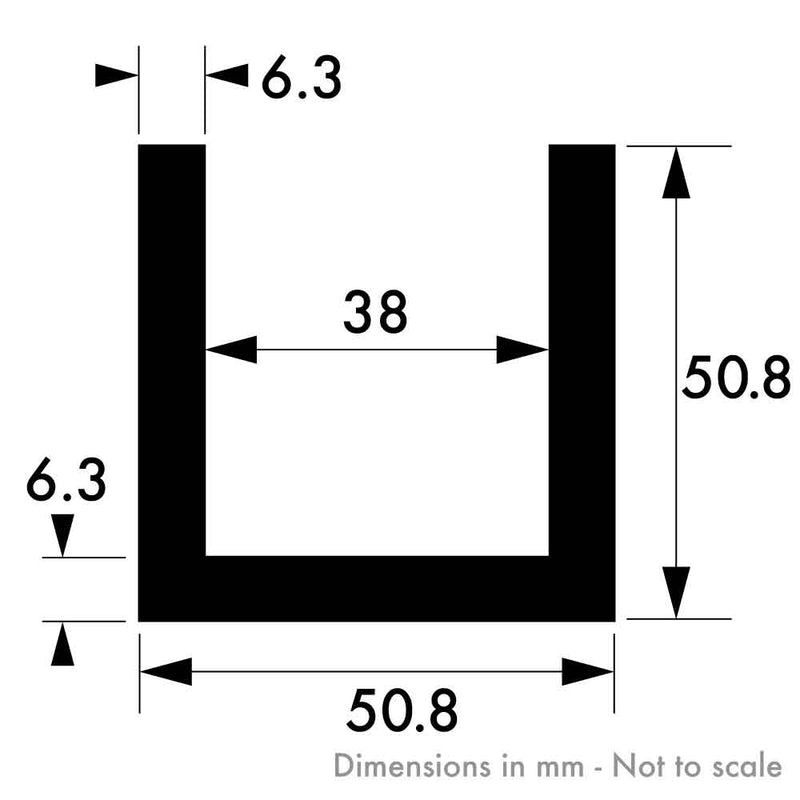 50.8mm x 50.8mm x 6.3mm (2" x 2" x 1/4") Brushed Polished Aluminium Channel