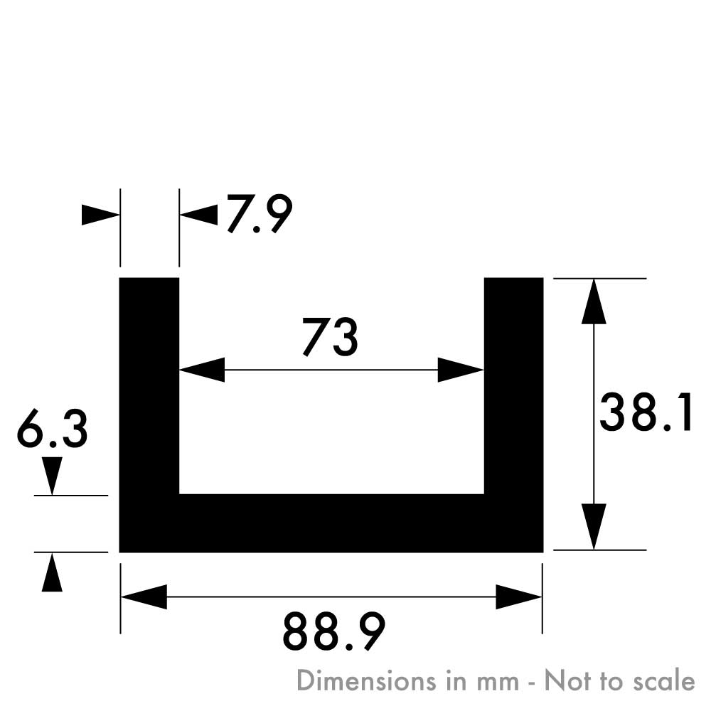 88.9mm x 38.1mm x 6.3mm x 7.9mm (3 1/2" 1 1/2" x 1/4" x 5/16") Aluminium Channel